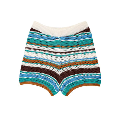 Marbella™️ POLO collar short knitted sweater striped shorts set