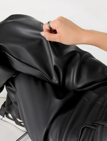 Herringbone Fleece Leather Pants