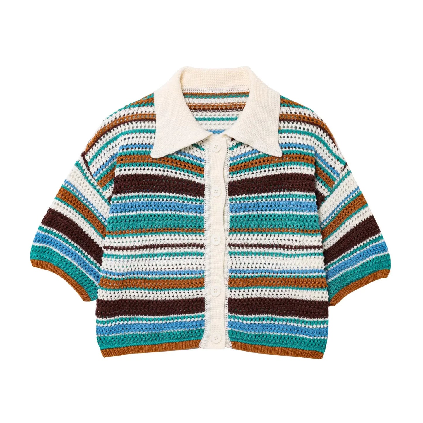 Marbella™️ POLO collar short knitted sweater striped shorts set