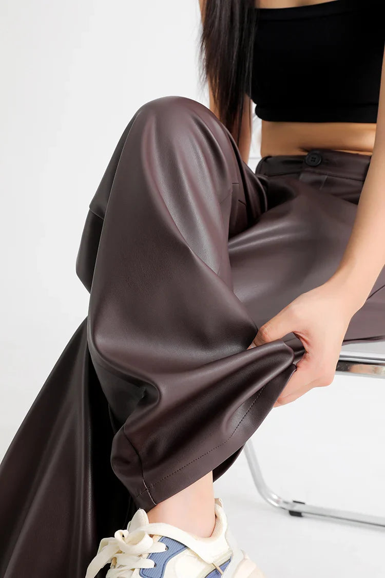 Herringbone Fleece Leather Pants