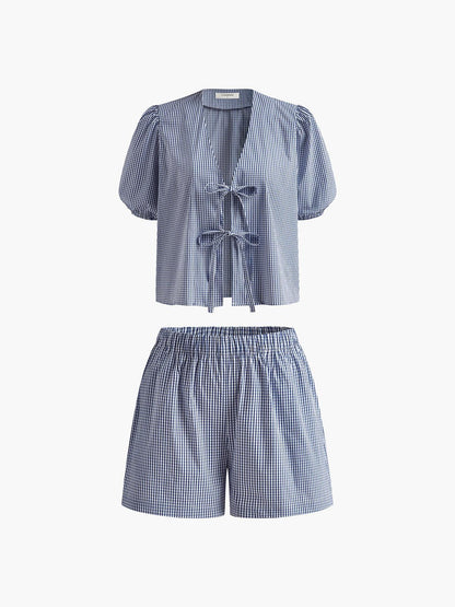 NoirBlanc Sydney™ | Checked Lace Up Shorts Set