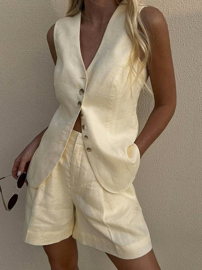 NoirBlanc Sydney™ | Cotton and Linen Waistcoat + Shorts Set