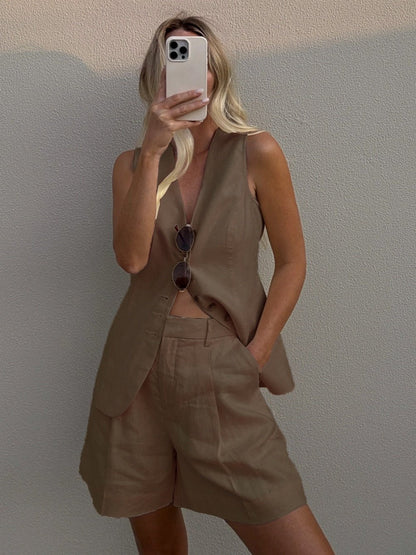 NoirBlanc Sydney™ | Cotton and Linen Waistcoat + Shorts Set