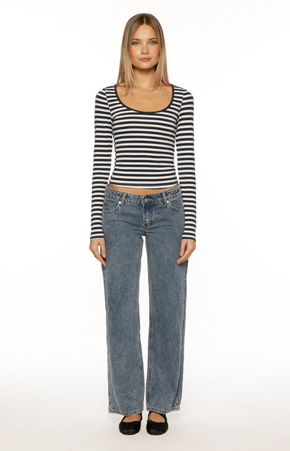 Ronney Navy Stripe Long Sleeve Top