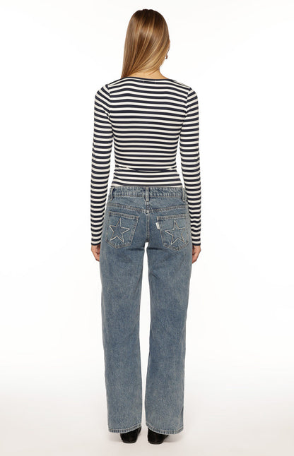 Ronney Navy Stripe Long Sleeve Top