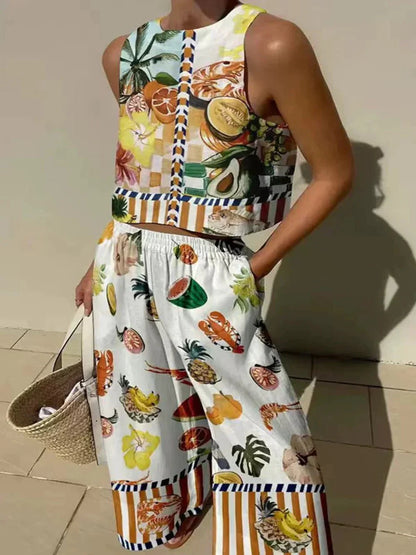 NoirBlanc Sydney™ | Unique Print Tank Top and Elastic Waist Pocket Trousers Set